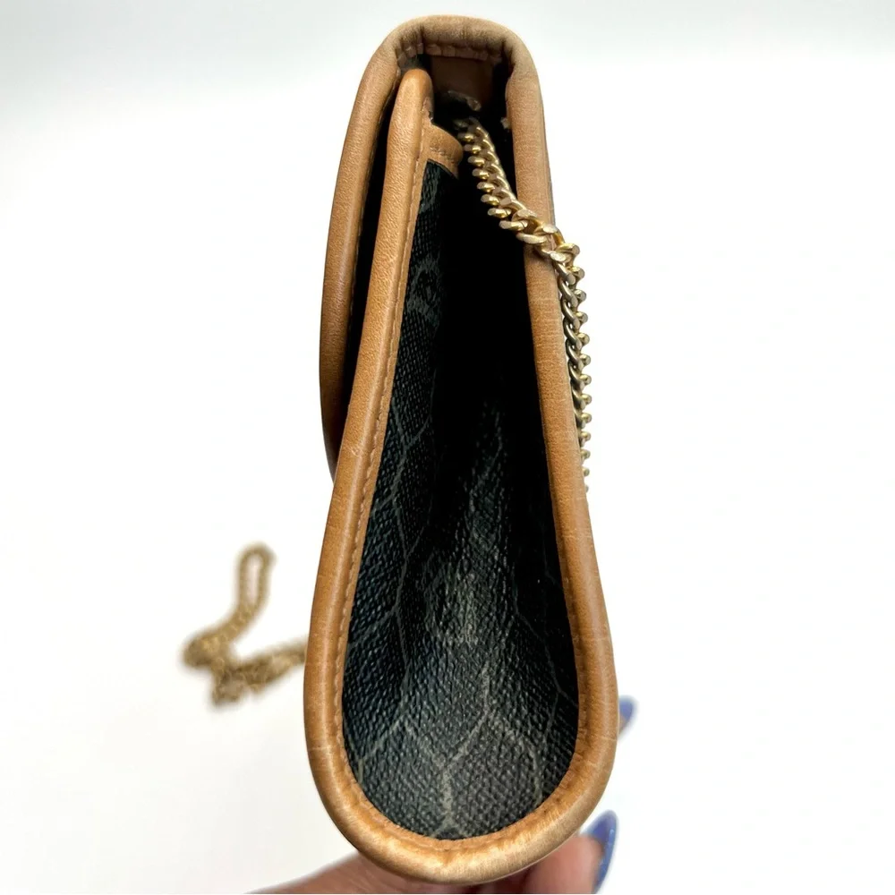 Dior Honeycomb Coated Canvas Chain Shoulder Bag in Black with Tan Leather Trim